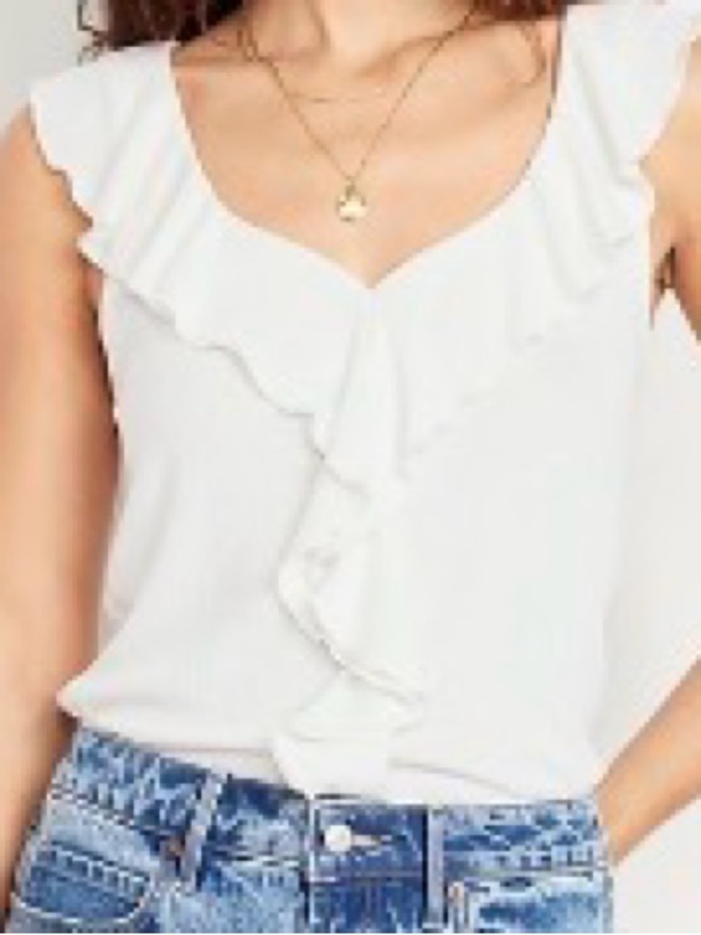 Old Navy Ruffle Ribbed Tank Ivory NWT Large - Picture 2 of 7
